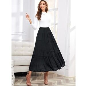 Chiffon Elastic Waist Pleated A-Line Flared Maxi Skirt!
